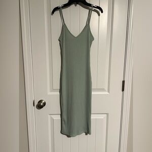 Green Ribbed Knit Bodycon Dress